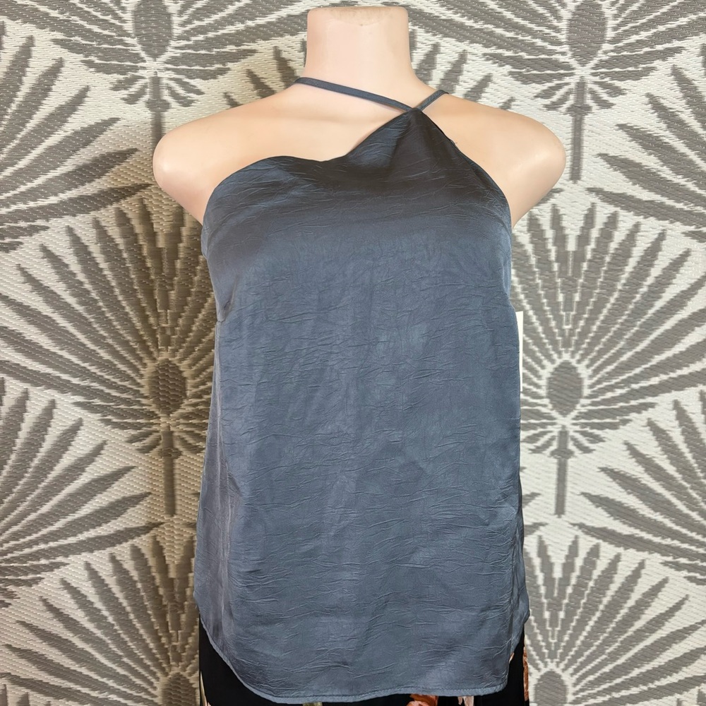Y2K Blue Satin Asymmetrical Halter Cami Tank Top Women XS NWT Party